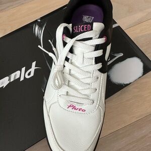 Women's White and Black Sneakers with Purple Accents